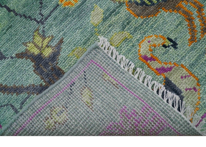 Ready to Ship Jungle Life Peacock Bird 8x8 Square Green Wool Rug - The Rug Decor