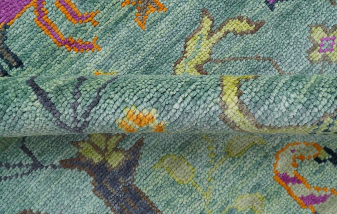 Ready to Ship Jungle Life Peacock Bird 8x8 Square Green Wool Rug - The Rug Decor
