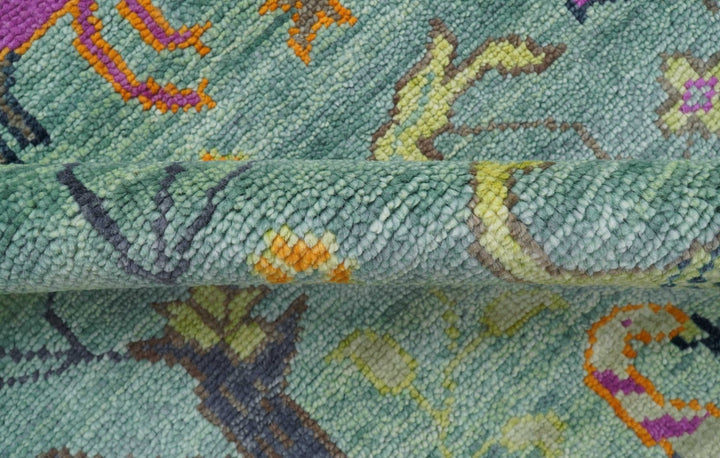 Ready to Ship Jungle Life Peacock Bird 8x8 Square Green Wool Rug - The Rug Decor