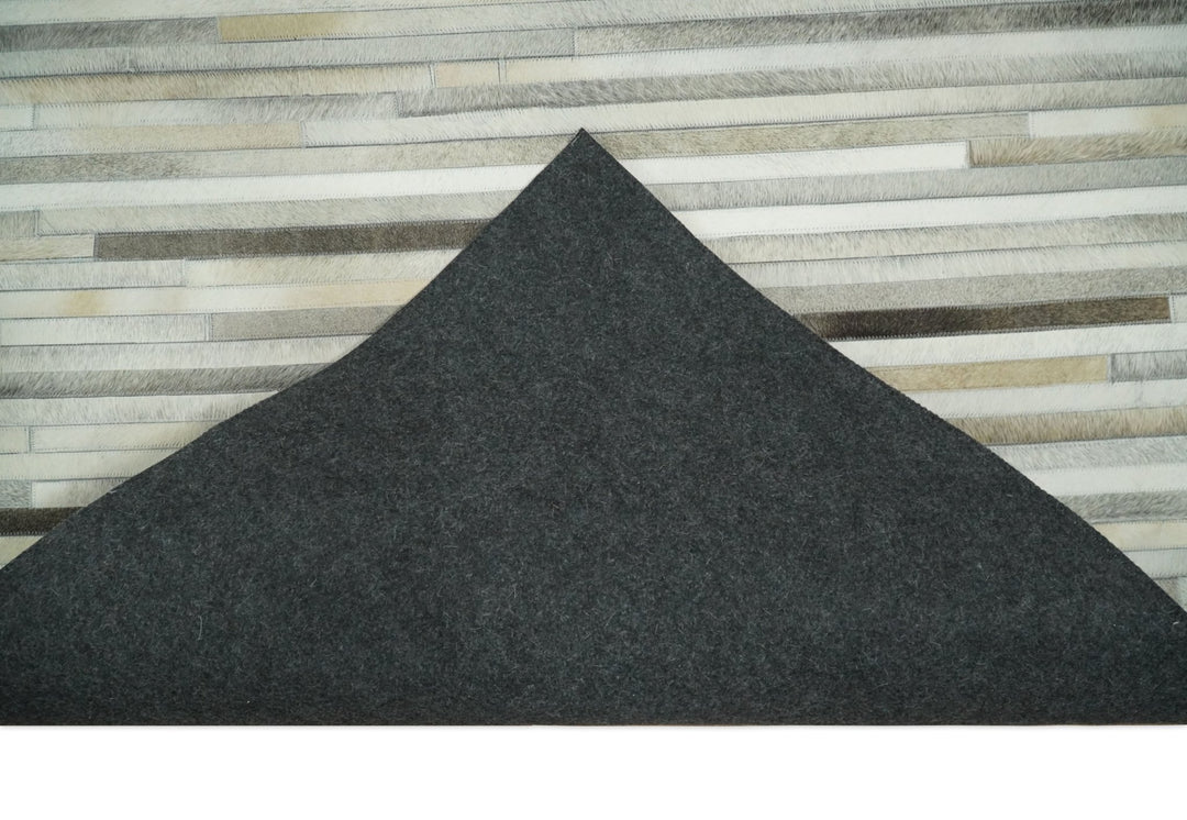 Ready to Ship Modern Beige and Silver Handmade 8x10 Leather Rug - The Rug Decor