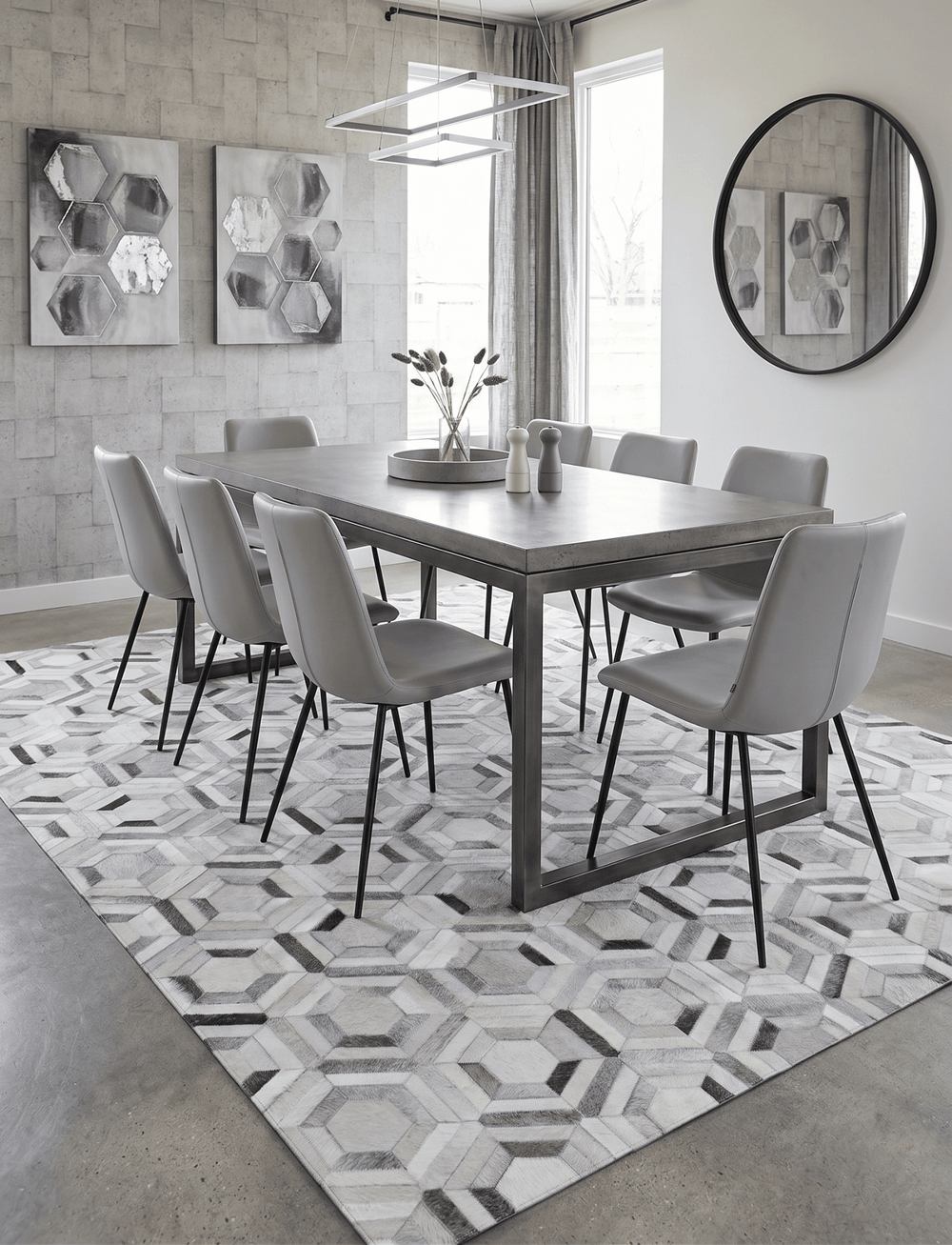Ready to Ship Modern Ivory and Silver Handmade 8x10 Leather Rug - The Rug Decor