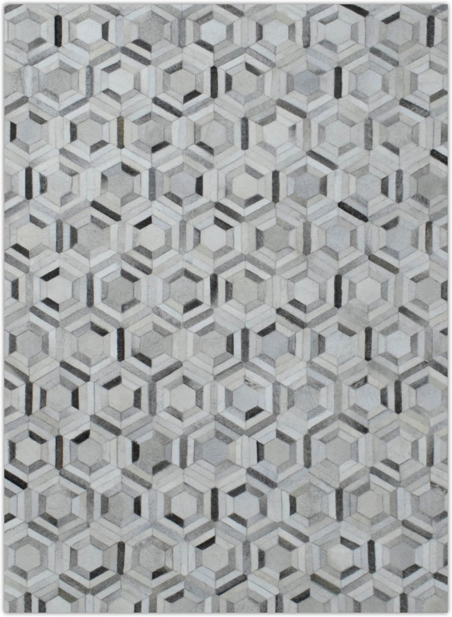 Ready to Ship Modern Ivory and Silver Handmade 8x10 Leather Rug - The Rug Decor