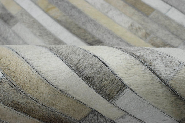 Ready to Ship Modern Stripe Beige And Silver Handmade 5x8 Leather Rug - The Rug Decor