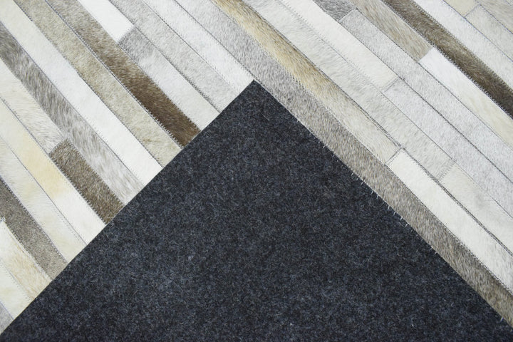 Ready to Ship Modern Stripe Beige And Silver Handmade 5x8 Leather Rug - The Rug Decor