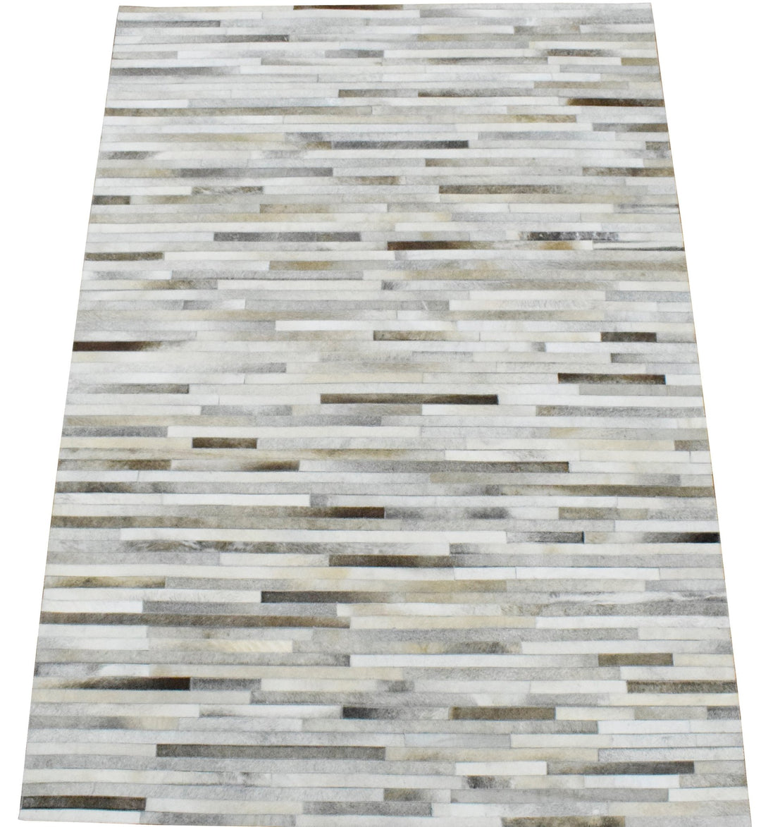 Ready to Ship Modern Stripe Beige And Silver Handmade 5x8 Leather Rug - The Rug Decor