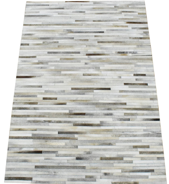 Ready to Ship Modern Stripe Beige And Silver Handmade 5x8 Leather Rug - The Rug Decor
