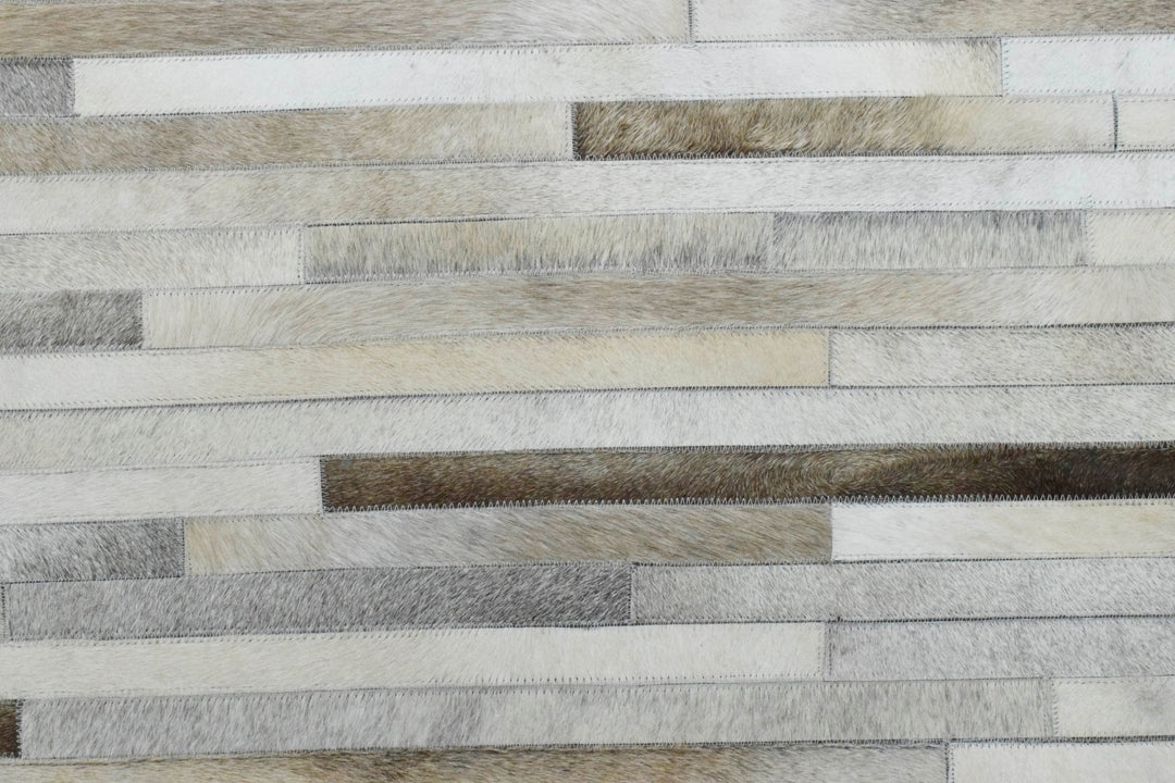 Ready to Ship Modern Stripe Beige And Silver Handmade 5x8 Leather Rug - The Rug Decor