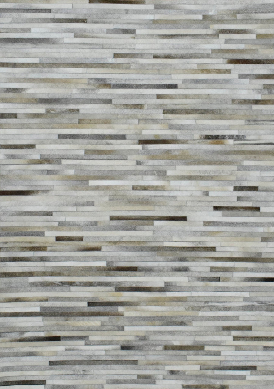 Ready to Ship Modern Stripe Beige And Silver Handmade 5x8 Leather Rug - The Rug Decor