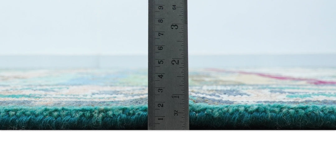 Ready to Ship Peach And Teal Traditional Hand Knotted 8x10 Wool Rug - The Rug Decor