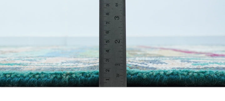 Ready to Ship Peach And Teal Traditional Hand Knotted 8x10 Wool Rug - The Rug Decor