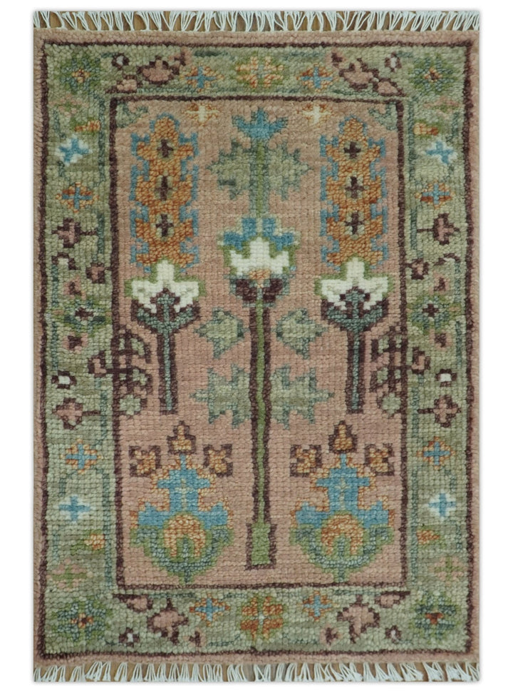 Ready to Ship Pink, Olive and Beige Traditional Vintage Style Tree Wool Rug - The Rug Decor
