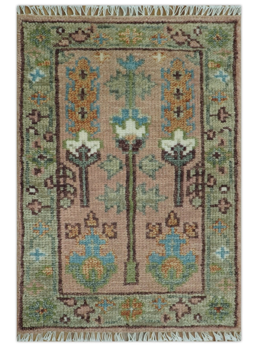 Ready to Ship Pink, Olive and Beige Traditional Vintage Style Tree Wool Rug - The Rug Decor