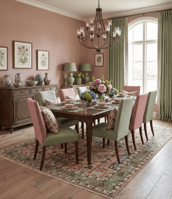 Ready to Ship Pink, Olive and Beige Tree of life Vintage Traditional Wool Rug - The Rug Decor