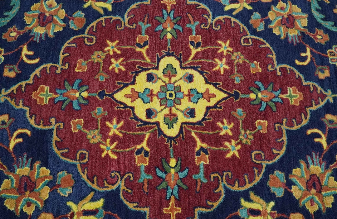 Ready to Ship Red And Blue Traditional Design Hand Tufted 6x9 Wool Rug - The Rug Decor