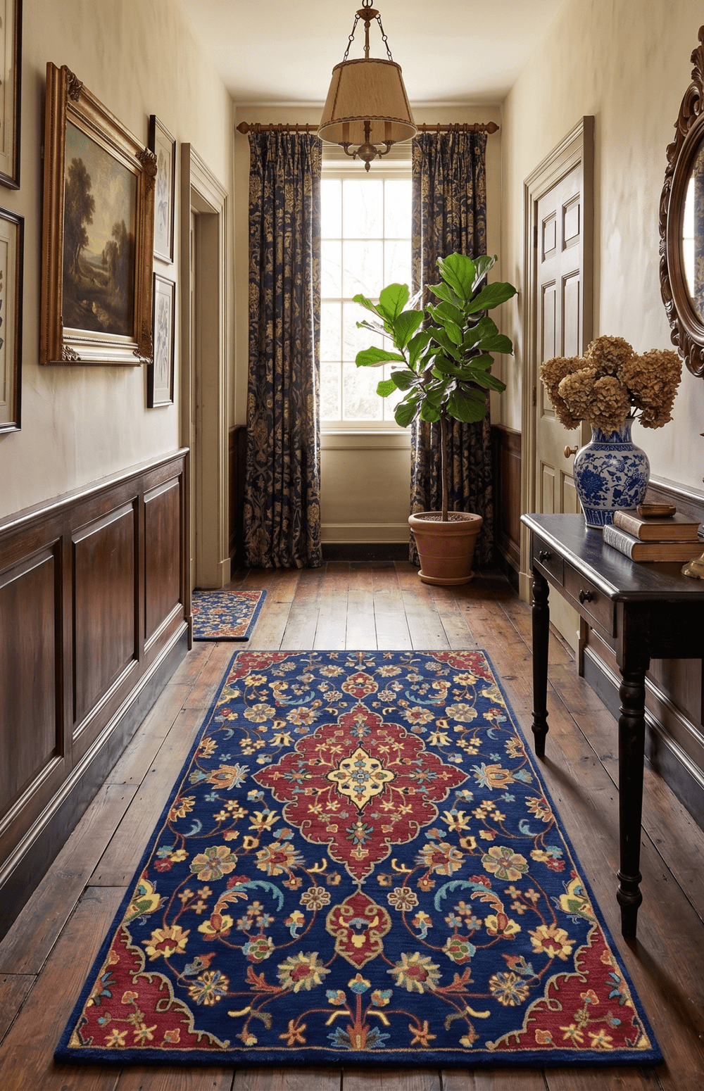 Ready to Ship Red And Blue Traditional Design Hand Tufted 6x9 Wool Rug - The Rug Decor