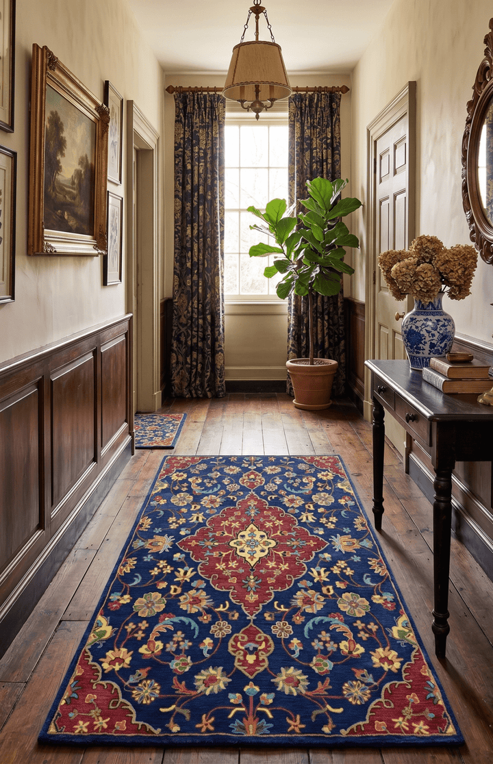 Ready to Ship Red And Blue Traditional Design Hand Tufted 6x9 Wool Rug - The Rug Decor