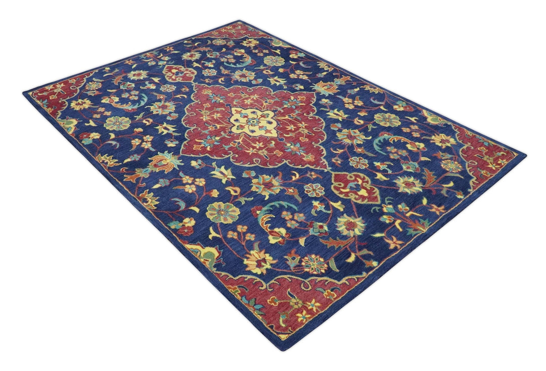 Ready to Ship Red And Blue Traditional Design Hand Tufted 8x10 Wool Rug - The Rug Decor