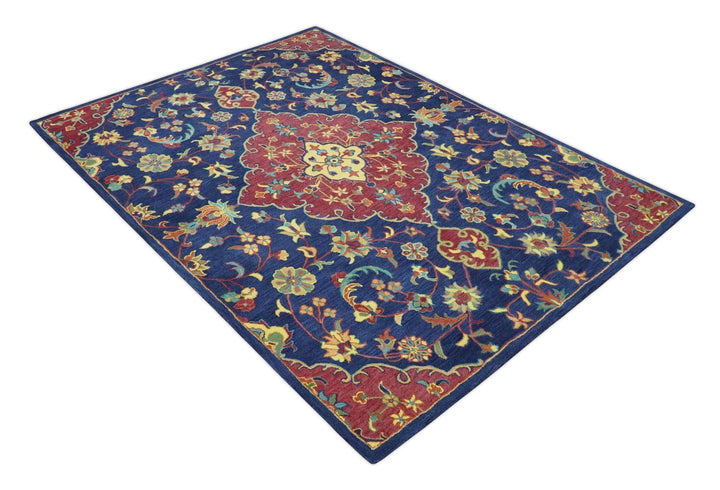 Ready to Ship Red And Blue Traditional Design Hand Tufted 8x10 Wool Rug - The Rug Decor