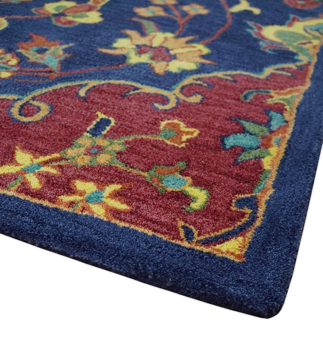 Ready to Ship Red And Blue Traditional Design Hand Tufted 8x10 Wool Rug - The Rug Decor