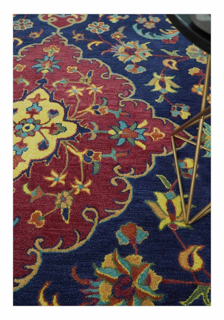 Ready to Ship Red And Blue Traditional Design Hand Tufted 8x10 Wool Rug - The Rug Decor