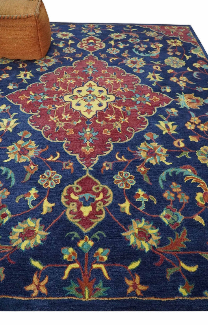 Ready to Ship Red And Blue Traditional Design Hand Tufted 8x10 Wool Rug - The Rug Decor