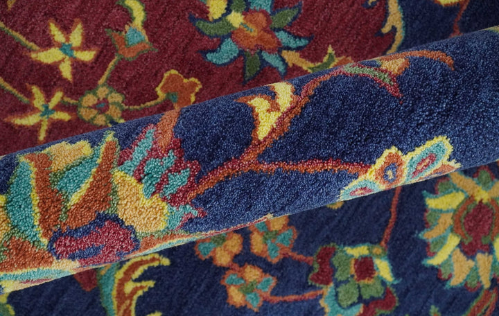 Ready to Ship Red And Blue Traditional Design Hand Tufted 8x10 Wool Rug - The Rug Decor