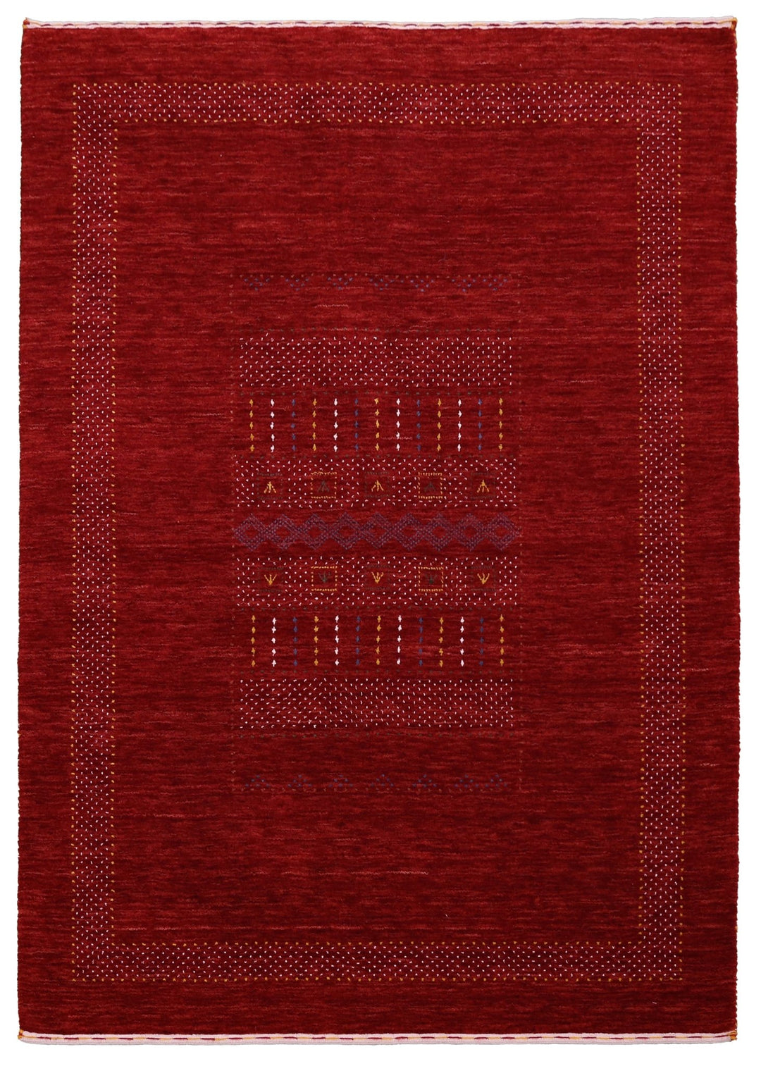 Ready to Ship Red Center Pattern Hand Loomed Wool Area Rug - The Rug Decor