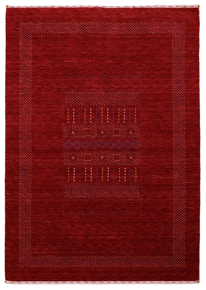 Ready to Ship Red Center Pattern Hand Loomed Wool Area Rug - The Rug Decor