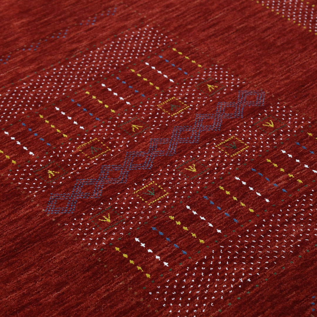 Ready to Ship Red Center Pattern Hand Loomed Wool Area Rug - The Rug Decor
