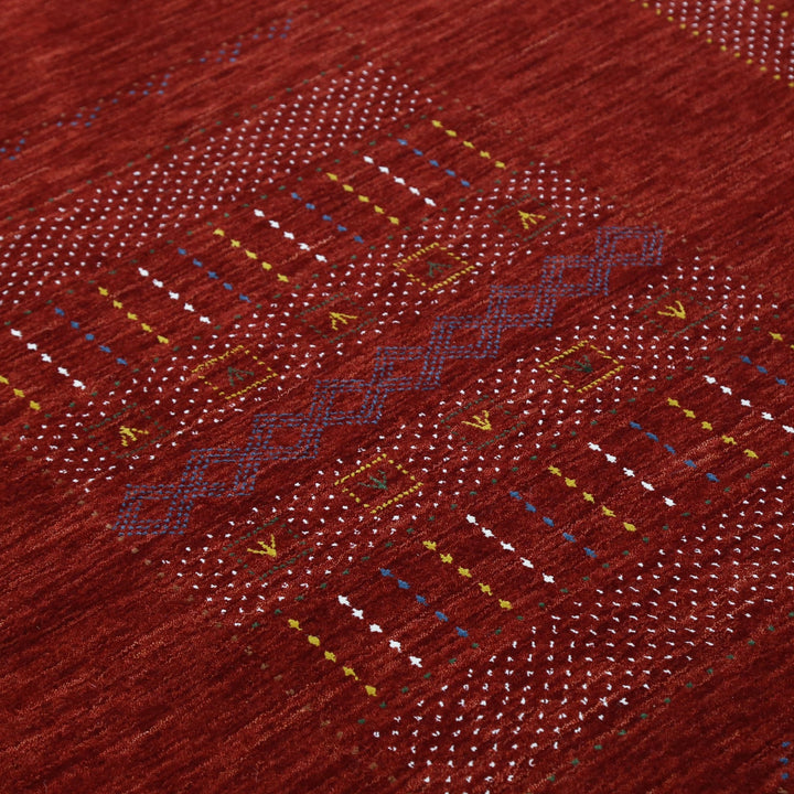 Ready to Ship Red Center Pattern Hand Loomed Wool Area Rug - The Rug Decor