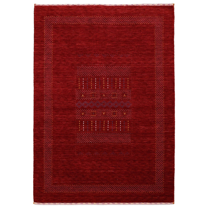 Ready to Ship Red Center Pattern Hand Loomed Wool Area Rug - The Rug Decor