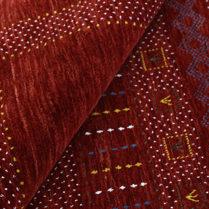 Ready to Ship Red Center Pattern Hand Loomed Wool Area Rug - The Rug Decor