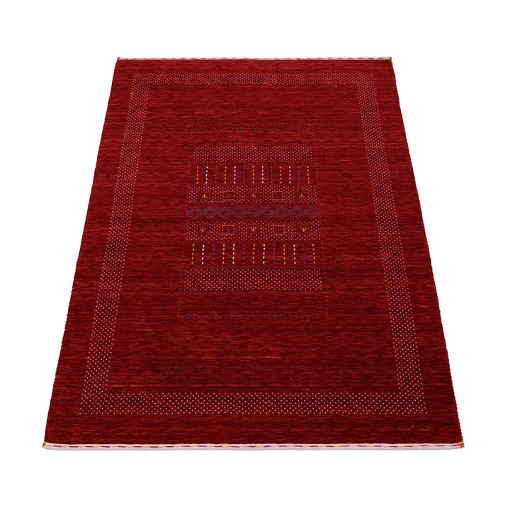 Ready to Ship Red Center Pattern Hand Loomed Wool Area Rug - The Rug Decor