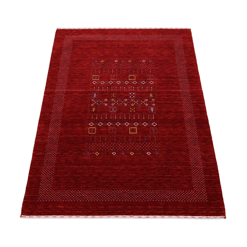 Ready to Ship Red Contemporary Center Design Hand Loomed Wool Area Rug - The Rug Decor