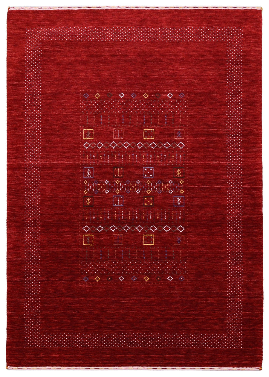 Ready to Ship Red Contemporary Center Design Hand Loomed Wool Area Rug - The Rug Decor