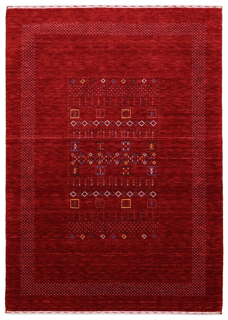 Ready to Ship Red Contemporary Center Design Hand Loomed Wool Area Rug - The Rug Decor