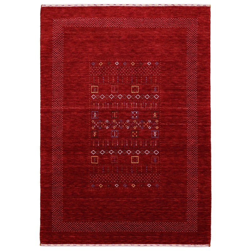 Ready to Ship Red Contemporary Center Design Hand Loomed Wool Area Rug - The Rug Decor