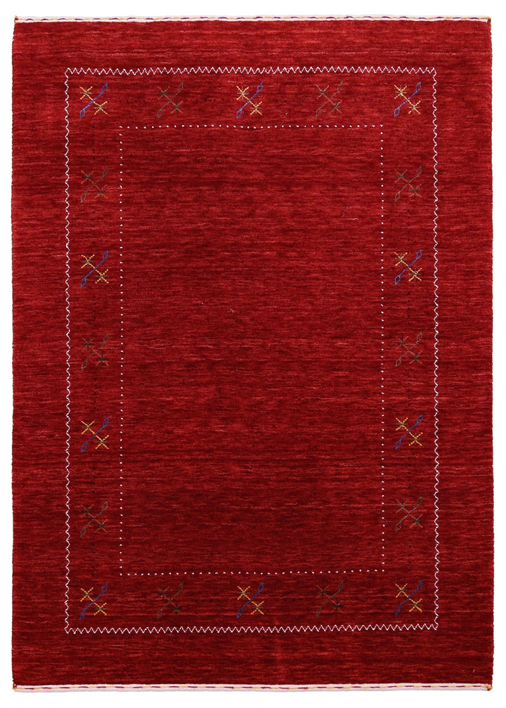 Ready to Ship Red Gabbeh Border Design Hand Loomed Wool Area Rug - The Rug Decor