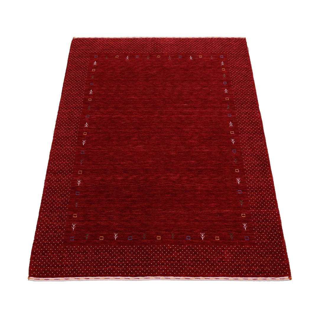 Ready to Ship Red Gabbeh Border Design Hand Loomed Wool Area Rug - The Rug Decor