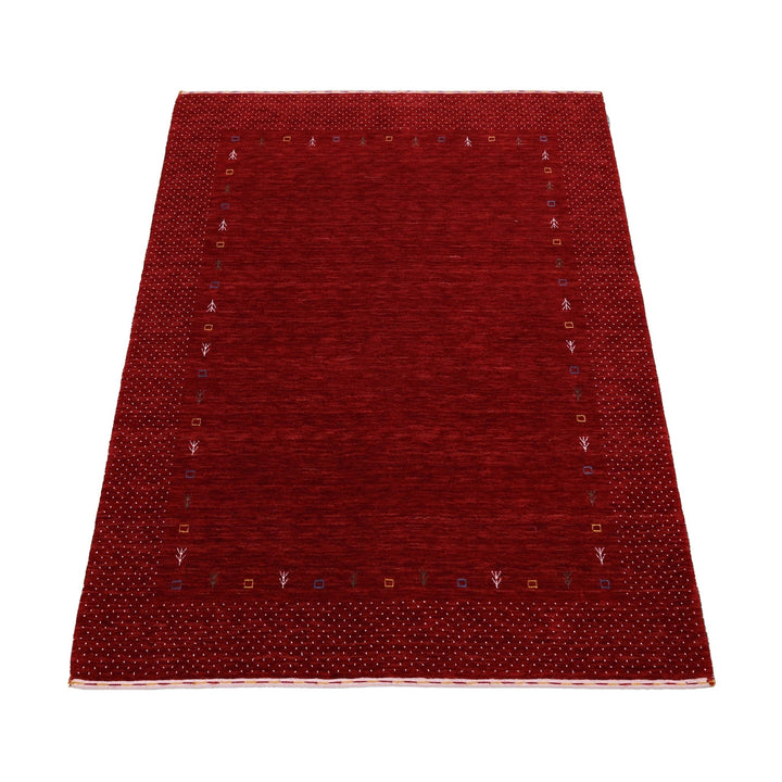 Ready to Ship Red Gabbeh Border Design Hand Loomed Wool Area Rug - The Rug Decor