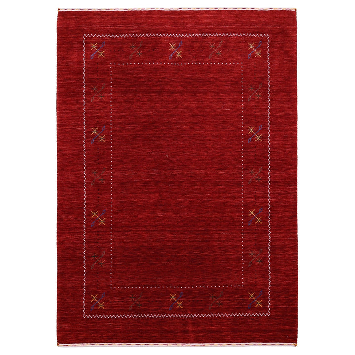 Ready to Ship Red Gabbeh Border Design Hand Loomed Wool Area Rug - The Rug Decor