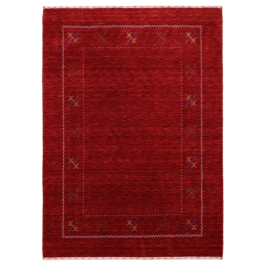 Ready to Ship Red Gabbeh Border Design Hand Loomed Wool Area Rug - The Rug Decor