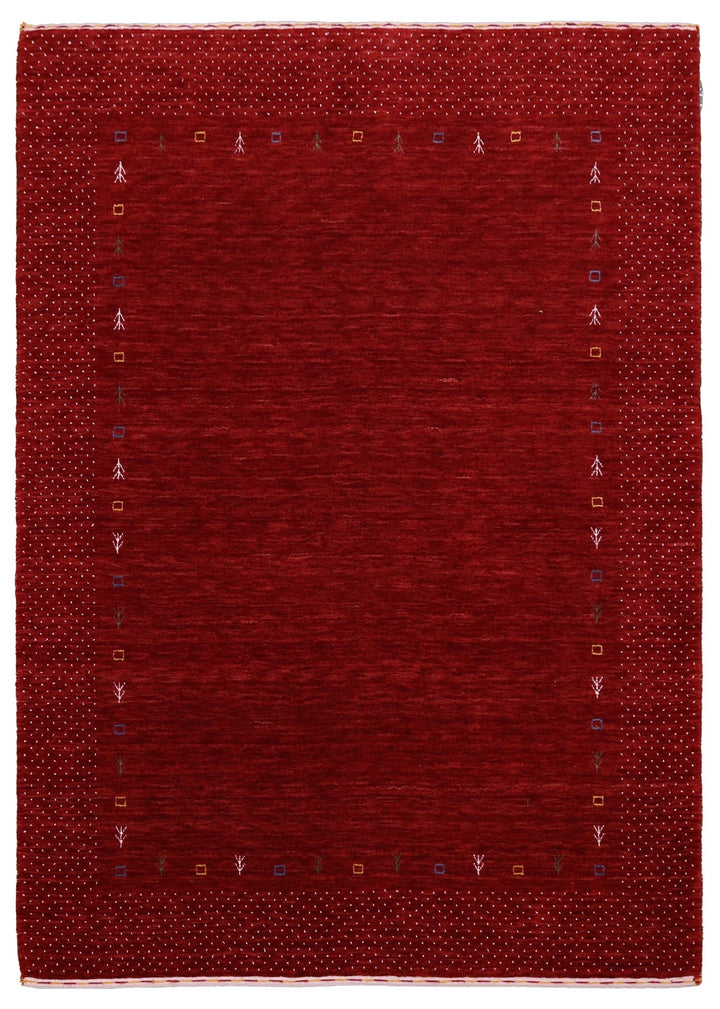 Ready to Ship Red Gabbeh Border Design Hand Loomed Wool Area Rug - The Rug Decor