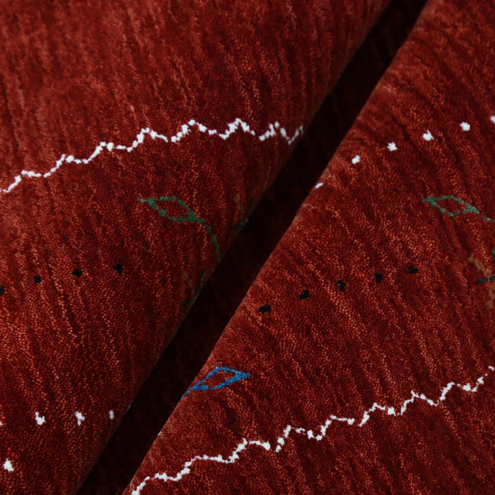 Ready to Ship Red Gabbeh Border Design Hand Loomed Wool Area Rug - The Rug Decor