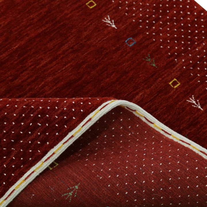 Ready to Ship Red Gabbeh Border Design Hand Loomed Wool Area Rug - The Rug Decor