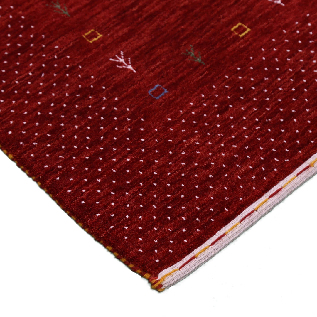 Ready to Ship Red Gabbeh Border Design Hand Loomed Wool Area Rug - The Rug Decor