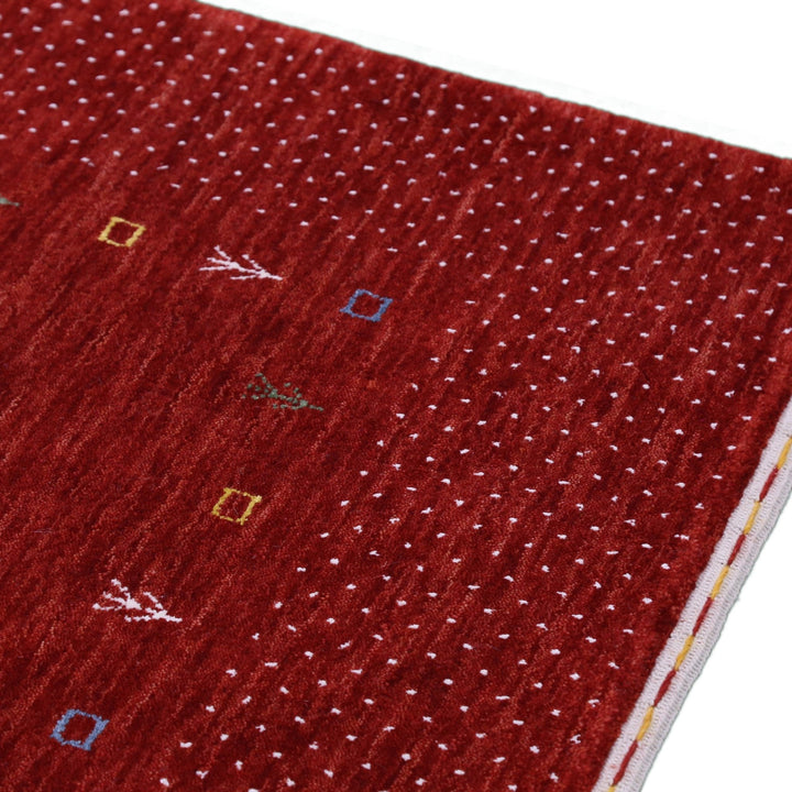 Ready to Ship Red Gabbeh Border Design Hand Loomed Wool Area Rug - The Rug Decor