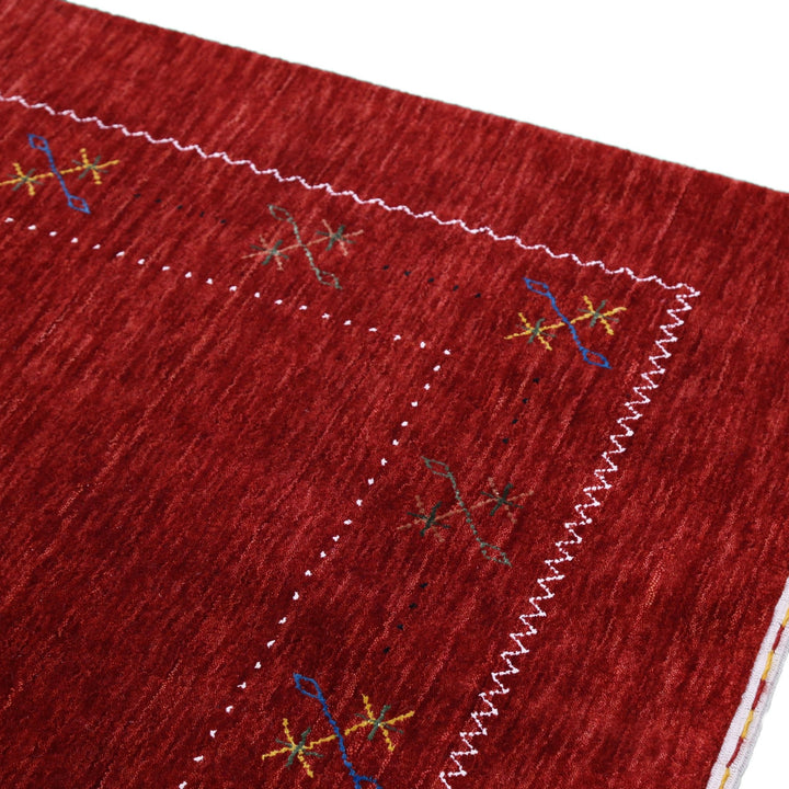 Ready to Ship Red Gabbeh Border Design Hand Loomed Wool Area Rug - The Rug Decor