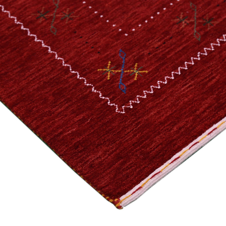 Ready to Ship Red Gabbeh Border Design Hand Loomed Wool Area Rug - The Rug Decor