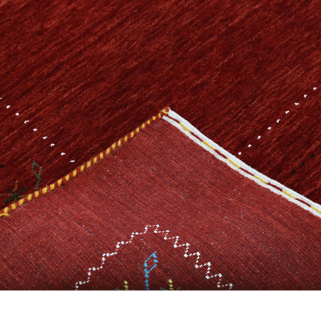 Ready to Ship Red Gabbeh Border Design Hand Loomed Wool Area Rug - The Rug Decor